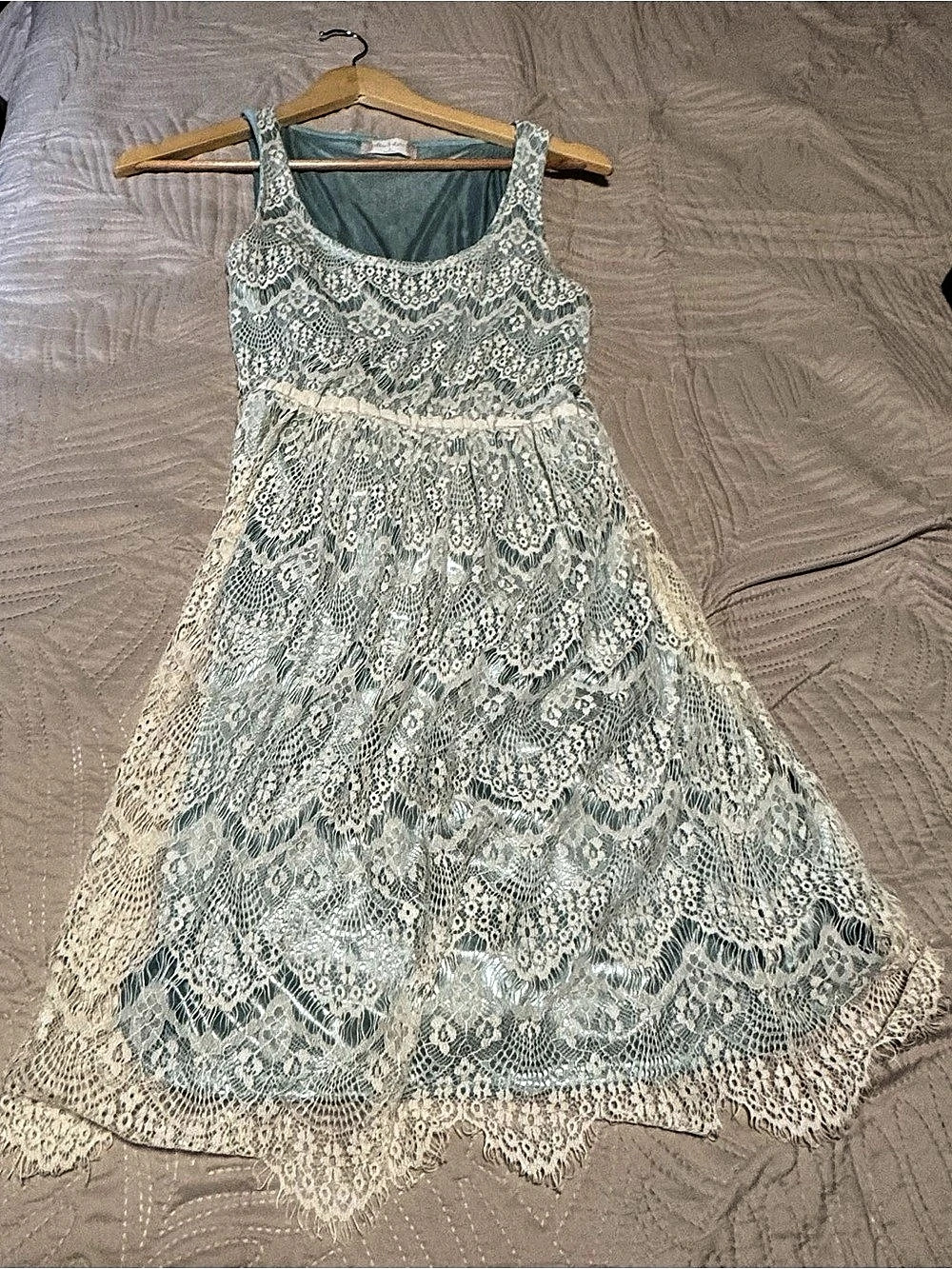 Altar'd State Lace Mini Dress in Green & White Size Small